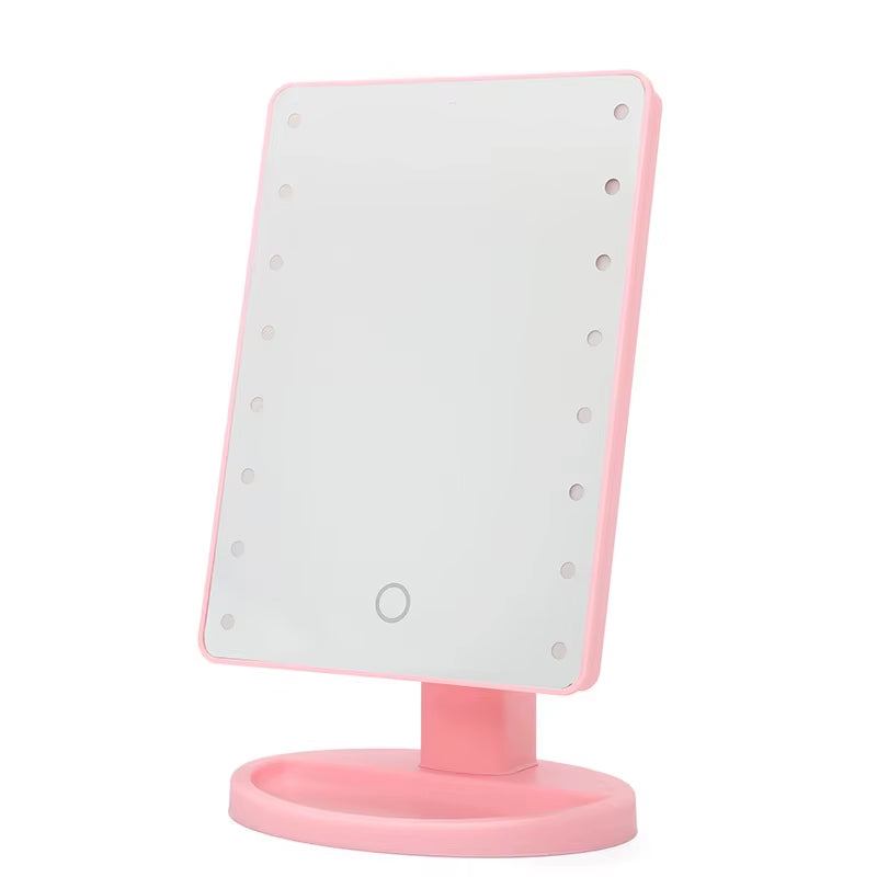 16 LED Makeup Mirror Table Type Single Side Portable Desktop Beauty Mirror Student Dormitory with Light Makeup Rotating Storage