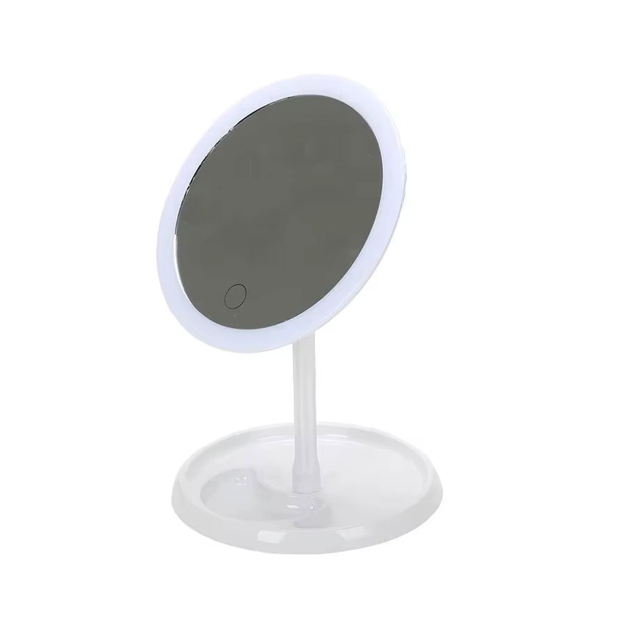 16 LED Makeup Mirror Table Type Single Side Portable Desktop Beauty Mirror Student Dormitory with Light Makeup Rotating Storage
