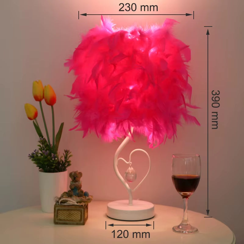 Bedside Reading Room Sitting Room Heart Shape Feather Crystal Table Lamp for Bedroom Light Art Deco Home Planetarium