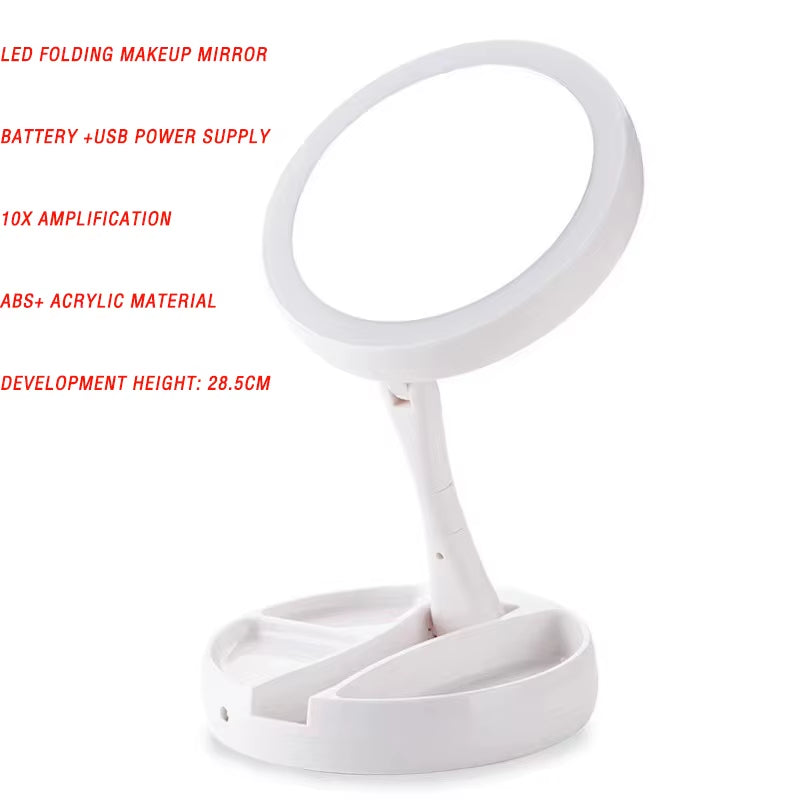 16 LED Makeup Mirror Table Type Single Side Portable Desktop Beauty Mirror Student Dormitory with Light Makeup Rotating Storage