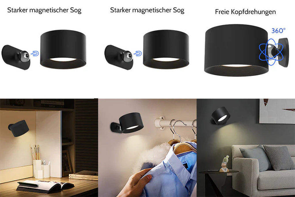 USB Rechargeable LED Wall Reading Light with Touch Control & Magnetic Mount