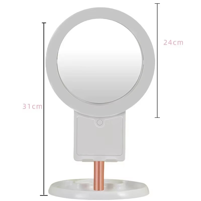 16 LED Makeup Mirror Table Type Single Side Portable Desktop Beauty Mirror Student Dormitory with Light Makeup Rotating Storage