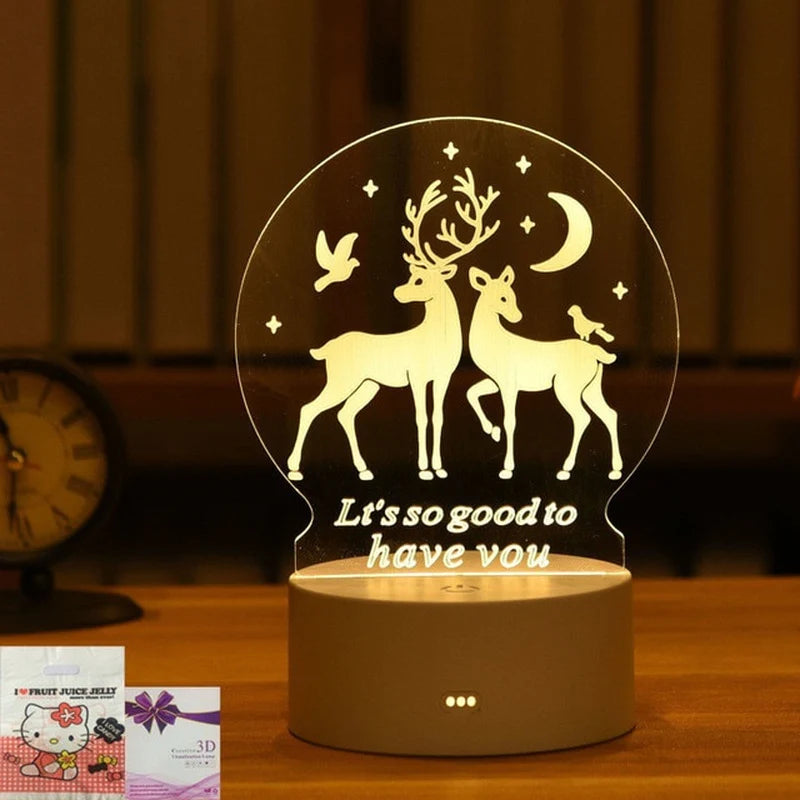 3D Lamp Acrylic LED Night Lights Christmas Party Decoration Night Light for Home Bedroom Decor New Year Wedding Neon Lamp USB