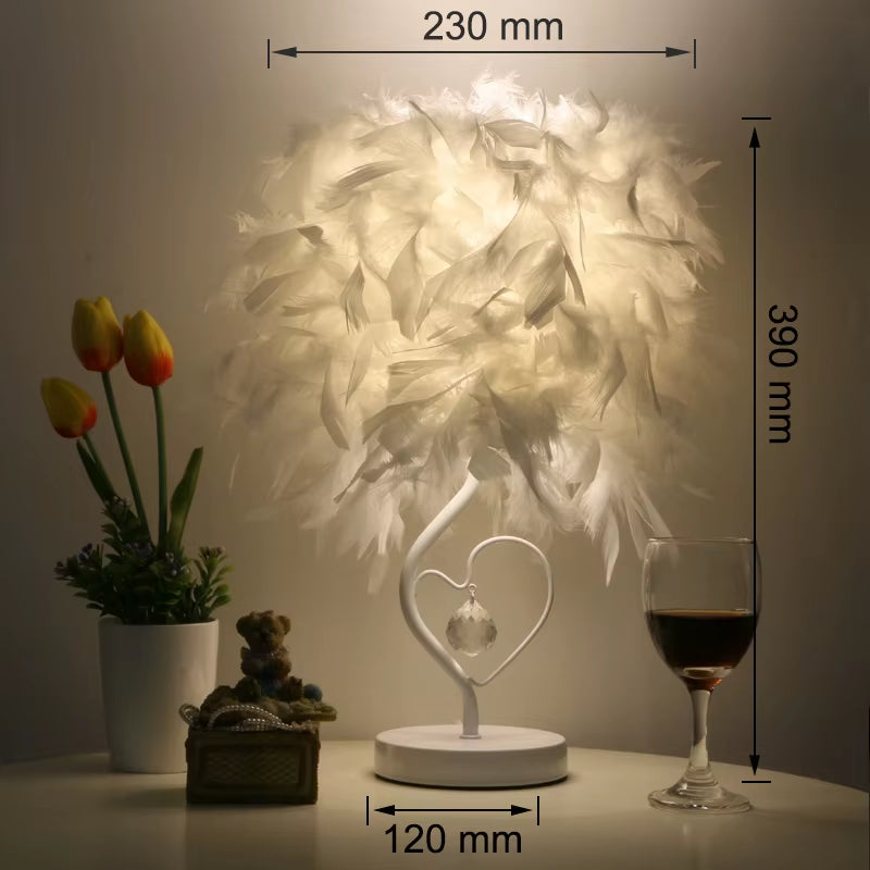 Bedside Reading Room Sitting Room Heart Shape Feather Crystal Table Lamp for Bedroom Light Art Deco Home Planetarium