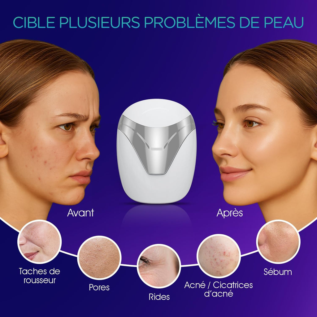 Masque LED Visage Masque Luminothérapie Visage Traitement Professionnel De L'Acné/Lisser Les Rides/Photorajeunissement Soins De La Peau Sans Fil Rechargeable 3 Couleurs Rouge/Bleu/Violet BM100