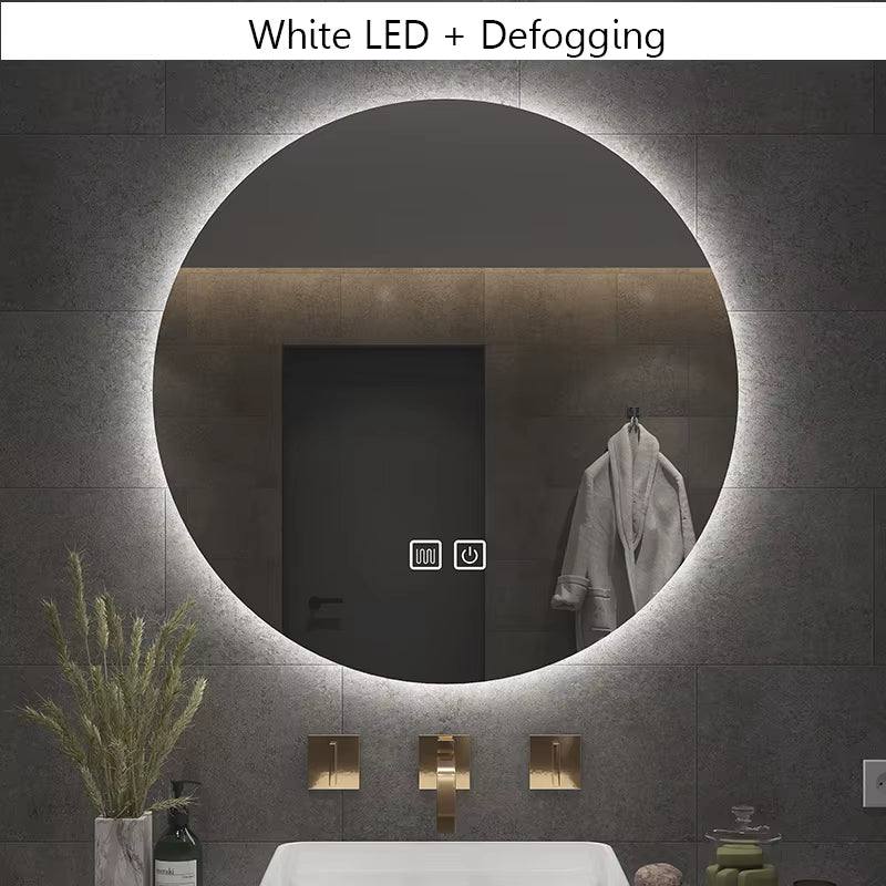 40/50/60CM round Smart LED Bathroom Mirror 3 Color Adjustable Backlight with Defogging Decorative Mirrorg for Hotel Bedroom