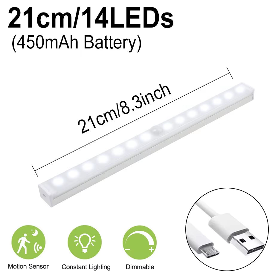 6/10/14/20/36Leds Dimmable Cabinet Light 24 40 60Leds 4 Mode PIR Motion Sensor Night Light USB Rechargeable for Bedroom Wardrobe