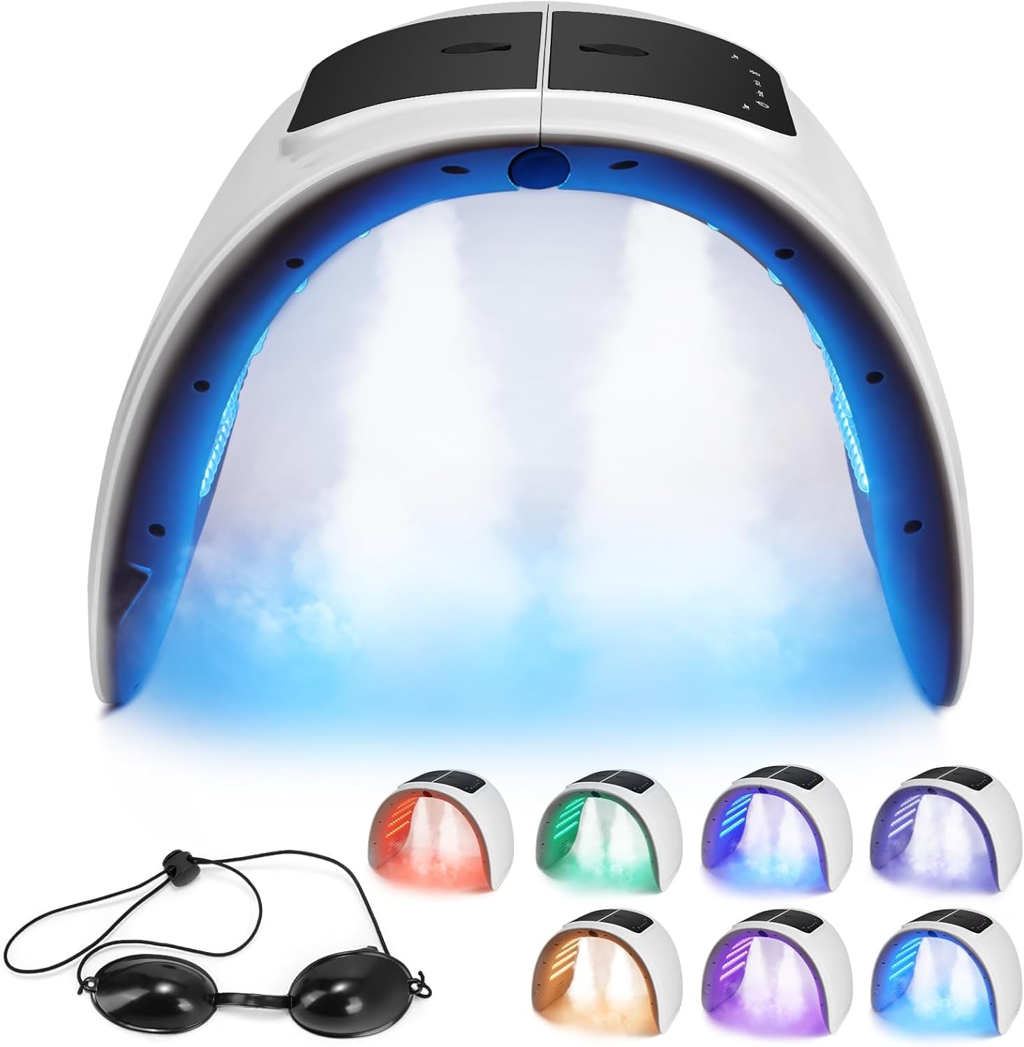 Masque LED Visage 7 Couleurs: Pliable Masque Luminothérapie Visage Avec Fonction Spray - Masque Facial LED Pour Anti-Âge Rajeunissement