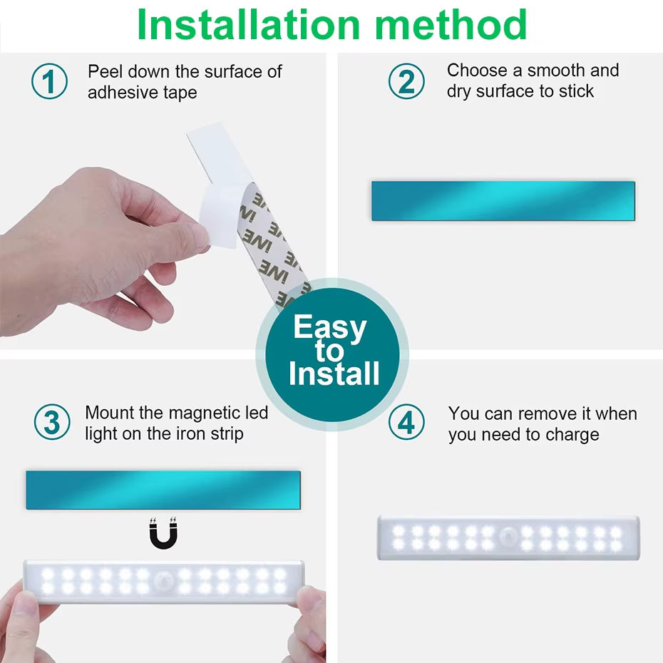 6/10/14/20/36Leds Dimmable Cabinet Light 24 40 60Leds 4 Mode PIR Motion Sensor Night Light USB Rechargeable for Bedroom Wardrobe