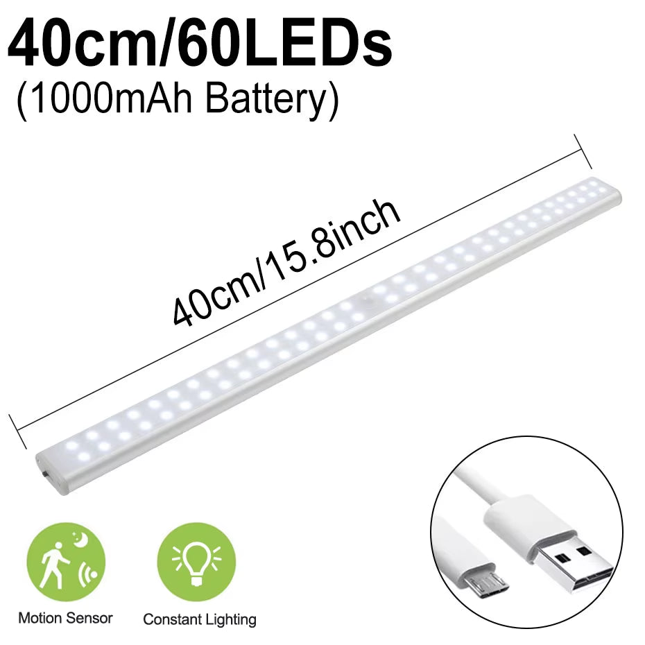 6/10/14/20/36Leds Dimmable Cabinet Light 24 40 60Leds 4 Mode PIR Motion Sensor Night Light USB Rechargeable for Bedroom Wardrobe