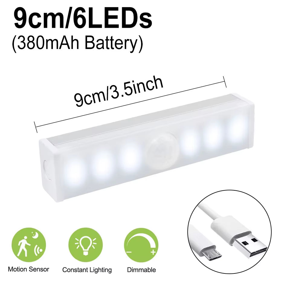 6/10/14/20/36Leds Dimmable Cabinet Light 24 40 60Leds 4 Mode PIR Motion Sensor Night Light USB Rechargeable for Bedroom Wardrobe