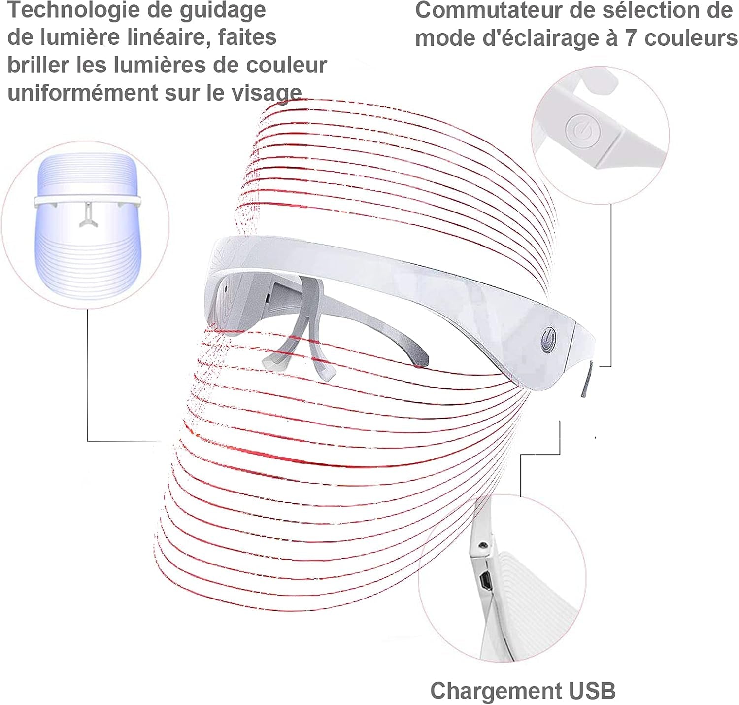 7 Couleur LED Masque Luminothérapie, Beauty Masque Photonique Pour Le Rajeunissement De La Peau Anti-Âge Acné Tache Cicatrice Enlèvement Serrage Masque Facial