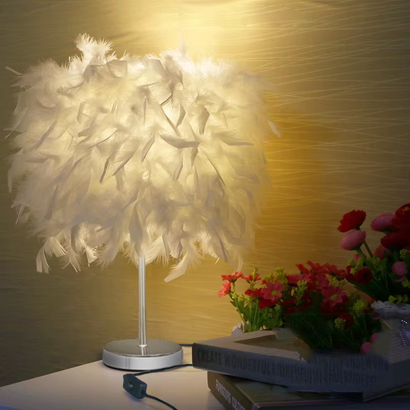 Bedside Reading Room Sitting Room Heart Shape Feather Crystal Table Lamp for Bedroom Light Art Deco Home Planetarium