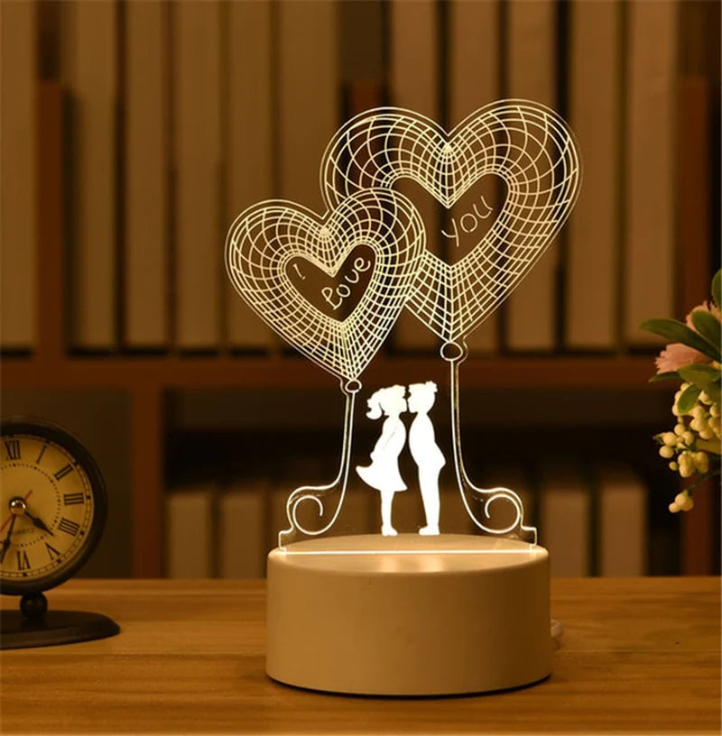 3D Lamp Acrylic LED Night Lights Christmas Party Decoration Night Light for Home Bedroom Decor New Year Wedding Neon Lamp USB