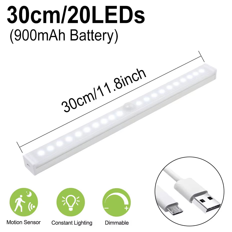 6/10/14/20/36Leds Dimmable Cabinet Light 24 40 60Leds 4 Mode PIR Motion Sensor Night Light USB Rechargeable for Bedroom Wardrobe