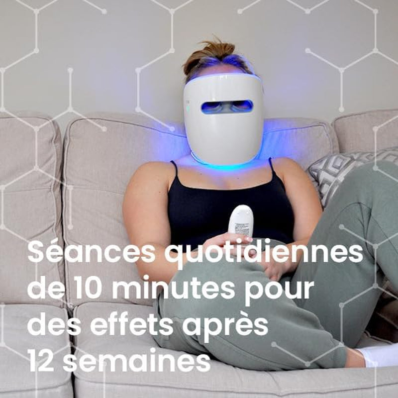 Glomask - Masque Facial À LED - Rajeunissement De La Peau, Réduction Des Rides, Contrôle De L'Acné, Luminothérapie Rouge, Bleue Et Infrarouge Proche - Traitement Facial Anti-Âge Validé