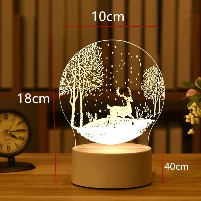 3D Lamp Acrylic LED Night Lights Christmas Party Decoration Night Light for Home Bedroom Decor New Year Wedding Neon Lamp USB