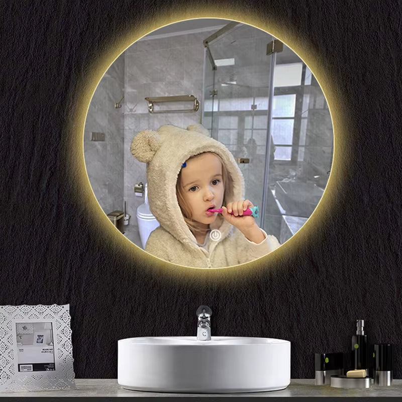 40/50/60CM round Smart LED Bathroom Mirror 3 Color Adjustable Backlight with Defogging Decorative Mirrorg for Hotel Bedroom