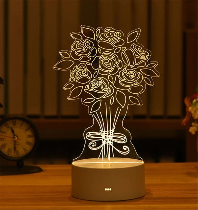 3D Lamp Acrylic LED Night Lights Christmas Party Decoration Night Light for Home Bedroom Decor New Year Wedding Neon Lamp USB