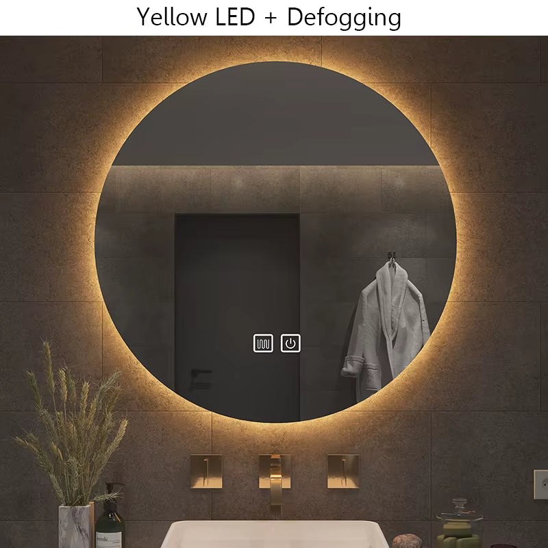 40/50/60CM round Smart LED Bathroom Mirror 3 Color Adjustable Backlight with Defogging Decorative Mirrorg for Hotel Bedroom