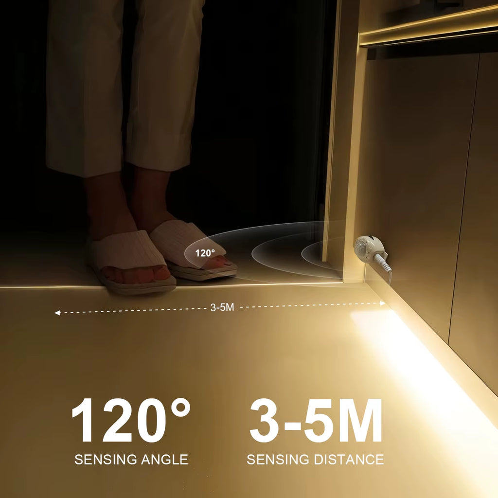 Wireless PIR Motion Sensor LED under Bed Night Light 12V LED Light Strip Kitchen Cabinet Bedroom Stairs Hallway Emergency Lamps