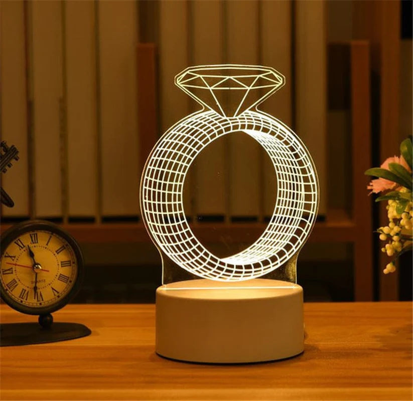 3D Lamp Acrylic LED Night Lights Christmas Party Decoration Night Light for Home Bedroom Decor New Year Wedding Neon Lamp USB