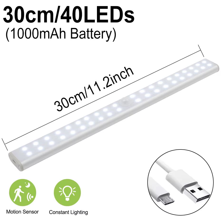 6/10/14/20/36Leds Dimmable Cabinet Light 24 40 60Leds 4 Mode PIR Motion Sensor Night Light USB Rechargeable for Bedroom Wardrobe