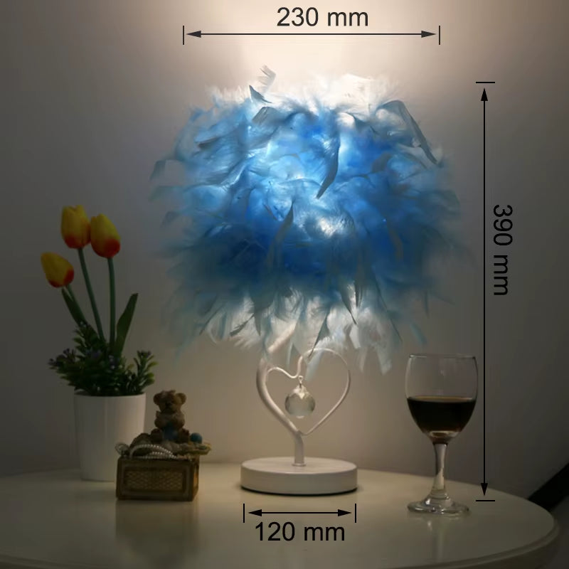 Bedside Reading Room Sitting Room Heart Shape Feather Crystal Table Lamp for Bedroom Light Art Deco Home Planetarium