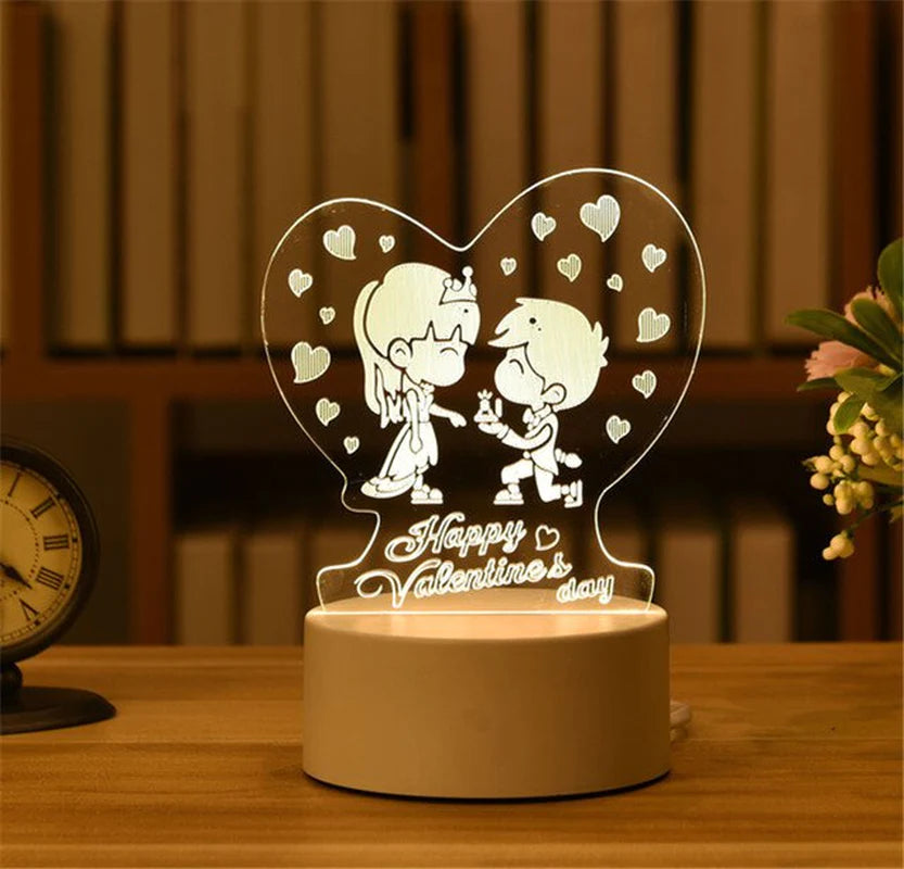 3D Lamp Acrylic LED Night Lights Christmas Party Decoration Night Light for Home Bedroom Decor New Year Wedding Neon Lamp USB