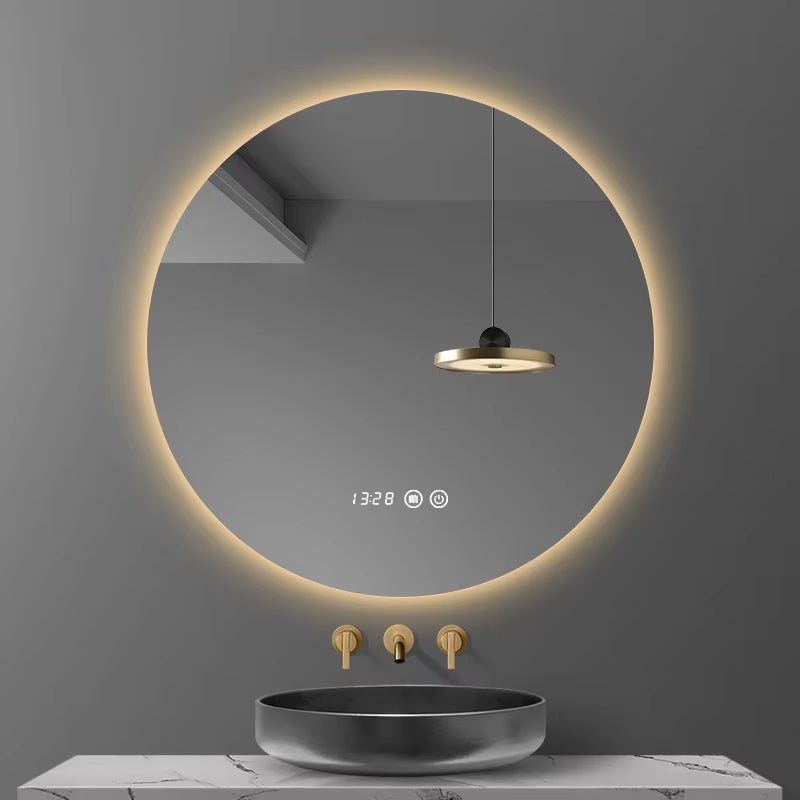 40/50/60CM round Smart LED Bathroom Mirror 3 Color Adjustable Backlight with Defogging Decorative Mirrorg for Hotel Bedroom