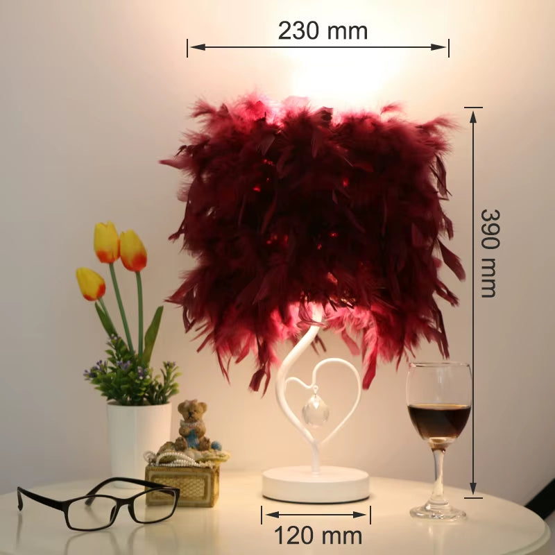 Bedside Reading Room Sitting Room Heart Shape Feather Crystal Table Lamp for Bedroom Light Art Deco Home Planetarium