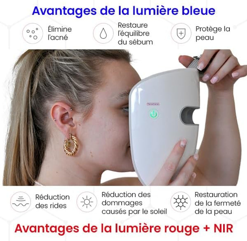 Glomask - Masque Facial À LED - Rajeunissement De La Peau, Réduction Des Rides, Contrôle De L'Acné, Luminothérapie Rouge, Bleue Et Infrarouge Proche - Traitement Facial Anti-Âge Validé