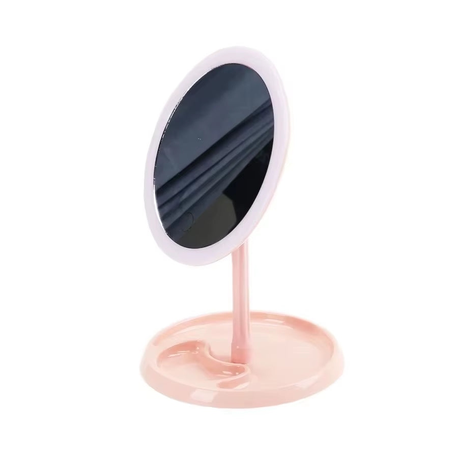 16 LED Makeup Mirror Table Type Single Side Portable Desktop Beauty Mirror Student Dormitory with Light Makeup Rotating Storage