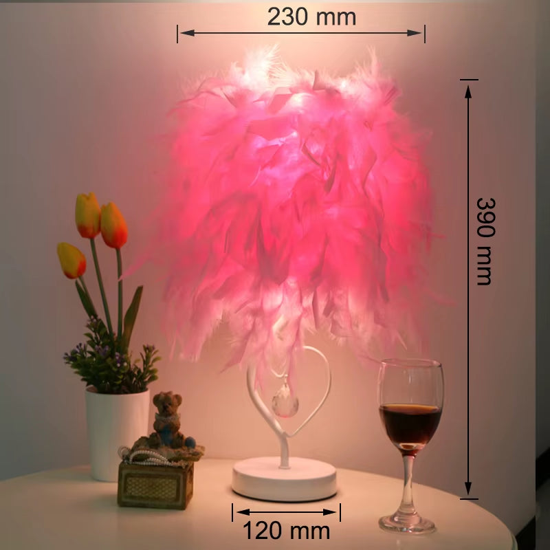Bedside Reading Room Sitting Room Heart Shape Feather Crystal Table Lamp for Bedroom Light Art Deco Home Planetarium