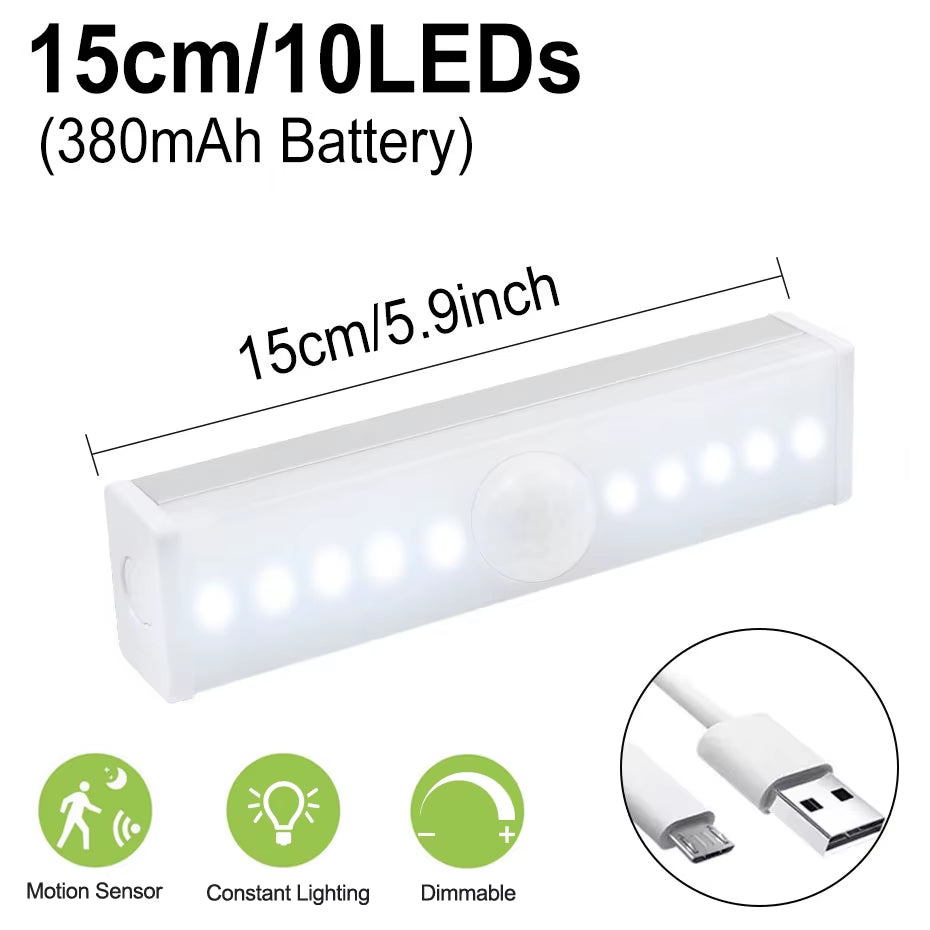 6/10/14/20/36Leds Dimmable Cabinet Light 24 40 60Leds 4 Mode PIR Motion Sensor Night Light USB Rechargeable for Bedroom Wardrobe